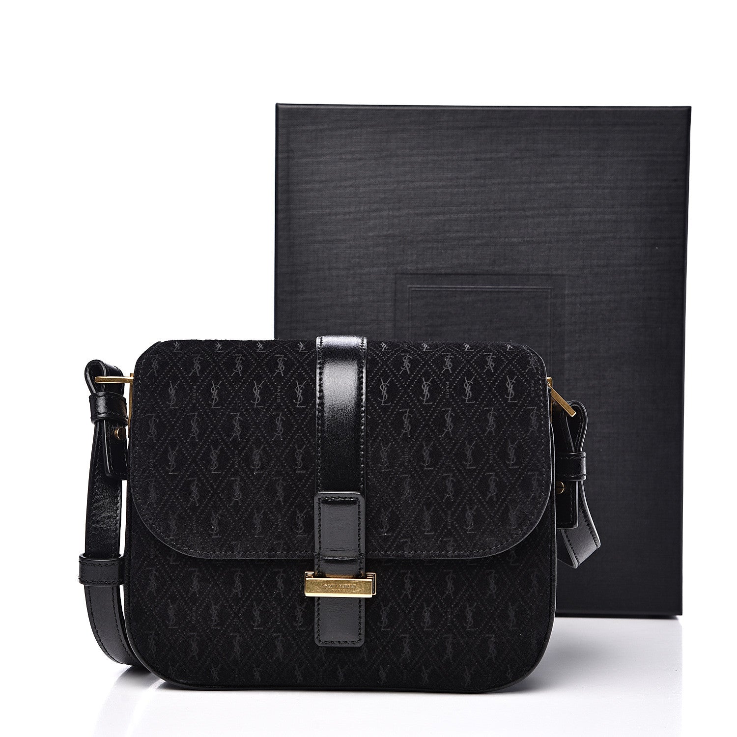 Saint Laurent Suede All-Over Monogram Small Le Monogramme Satchel Black 10 of 10