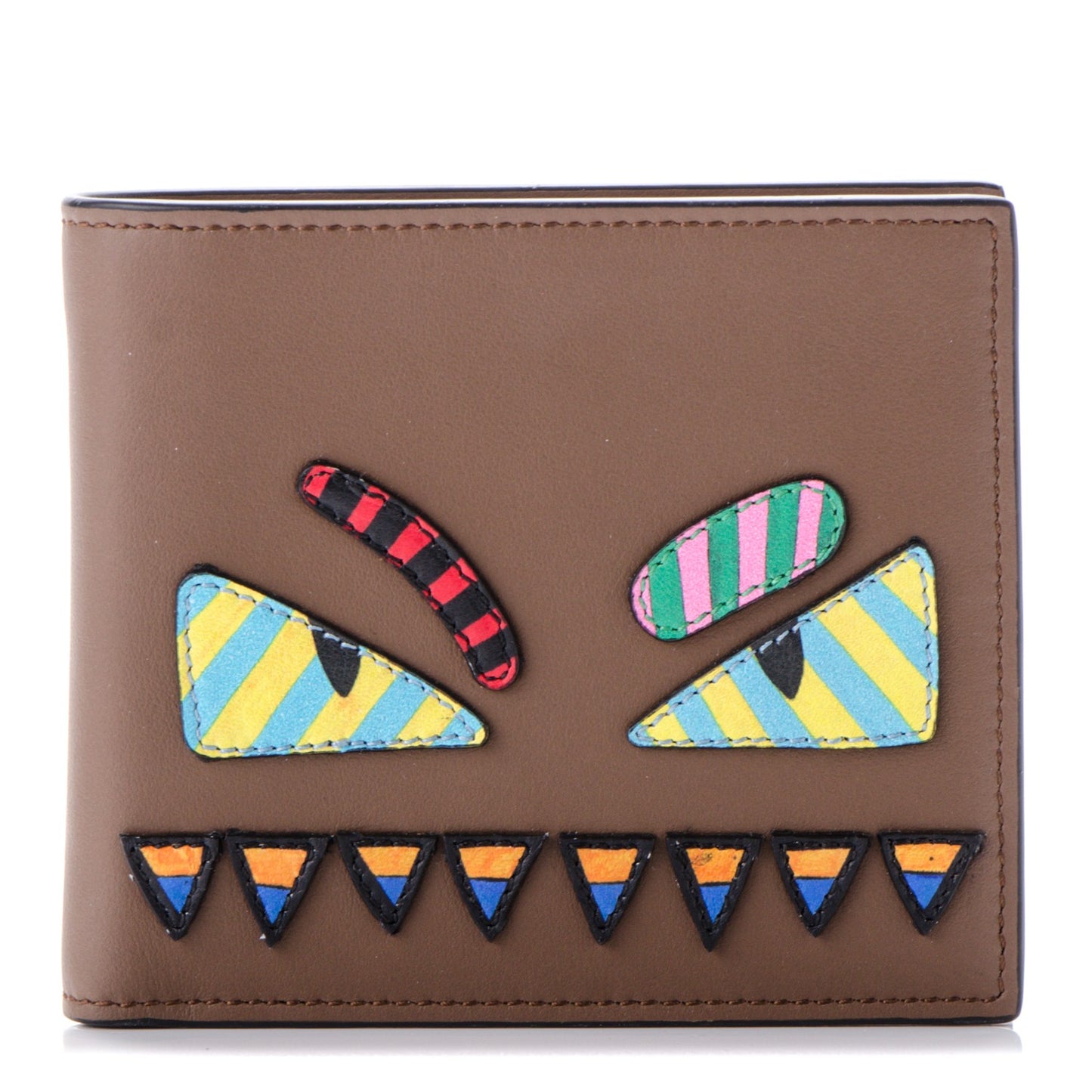 Vitello Elite Striped Eye Monster Bi-Fold Wallet Moka