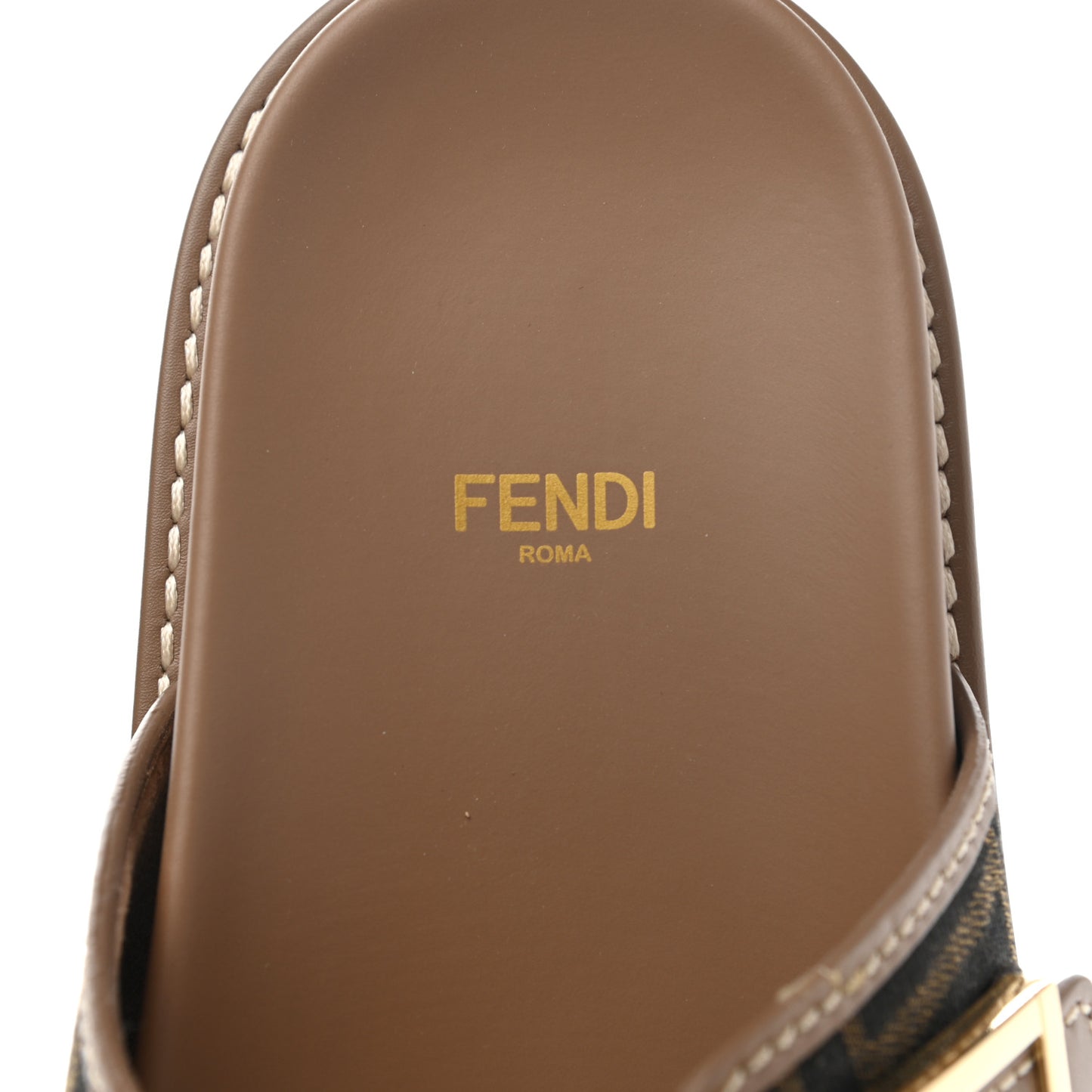 Fabric Jacquard Nappa FF Womens Fendi Feel Buckled Slide Sandals 41 Tobacco Black Miele Scuro