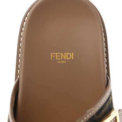 Fendi Fabric Jacquard Nappa FF Womens Fendi Feel Buckled Slide Sandals 41 Tobacco Black Miele Scuro 13 of 18