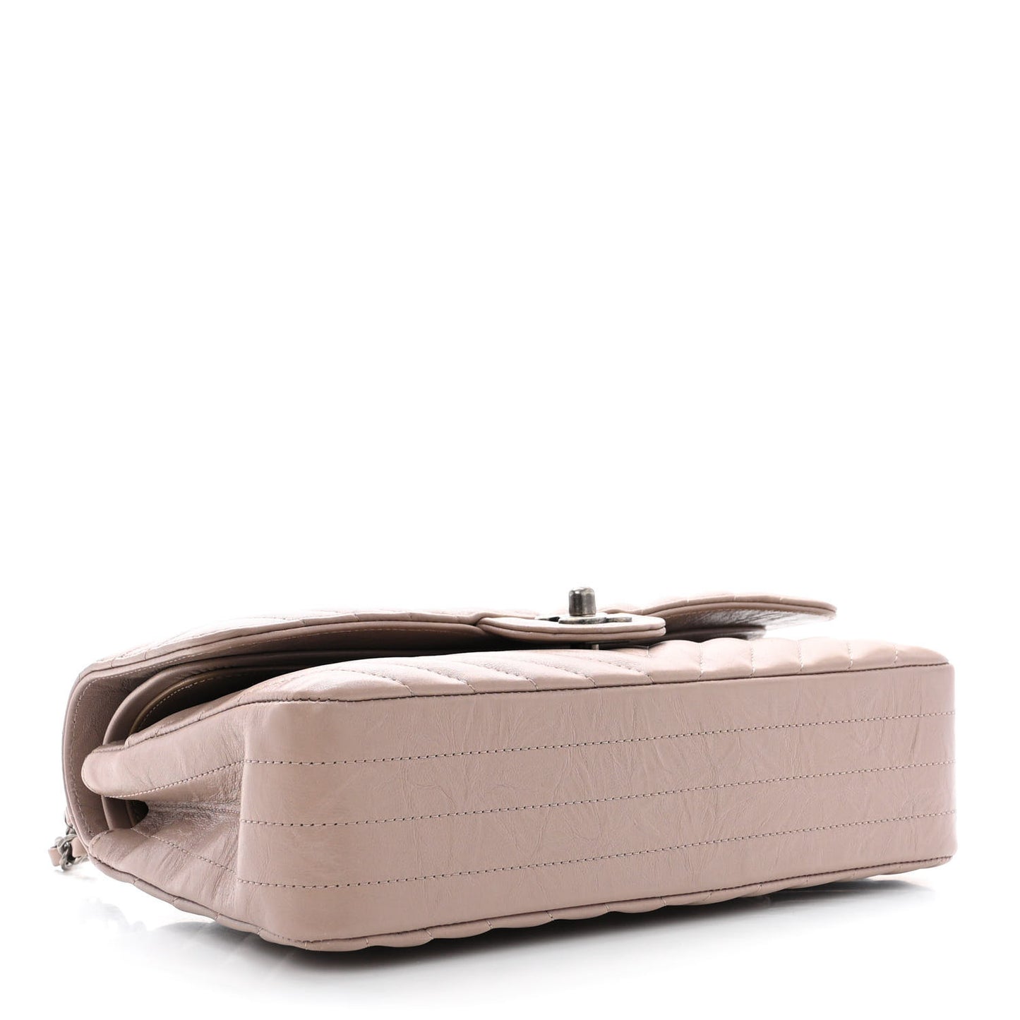 Iridescent Calfskin Chevron Quilted Medium Double Flap Grey