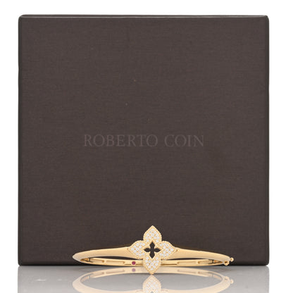 Roberto Coin 18K Yellow Gold Diamond Venetian Princess Flower Pave Bangle Bracelet 4 of 4