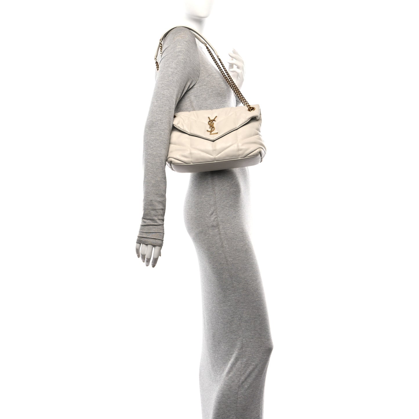 Lambskin Quilted Small Loulou Puffer Monogram Chain Satchel Crema Soft