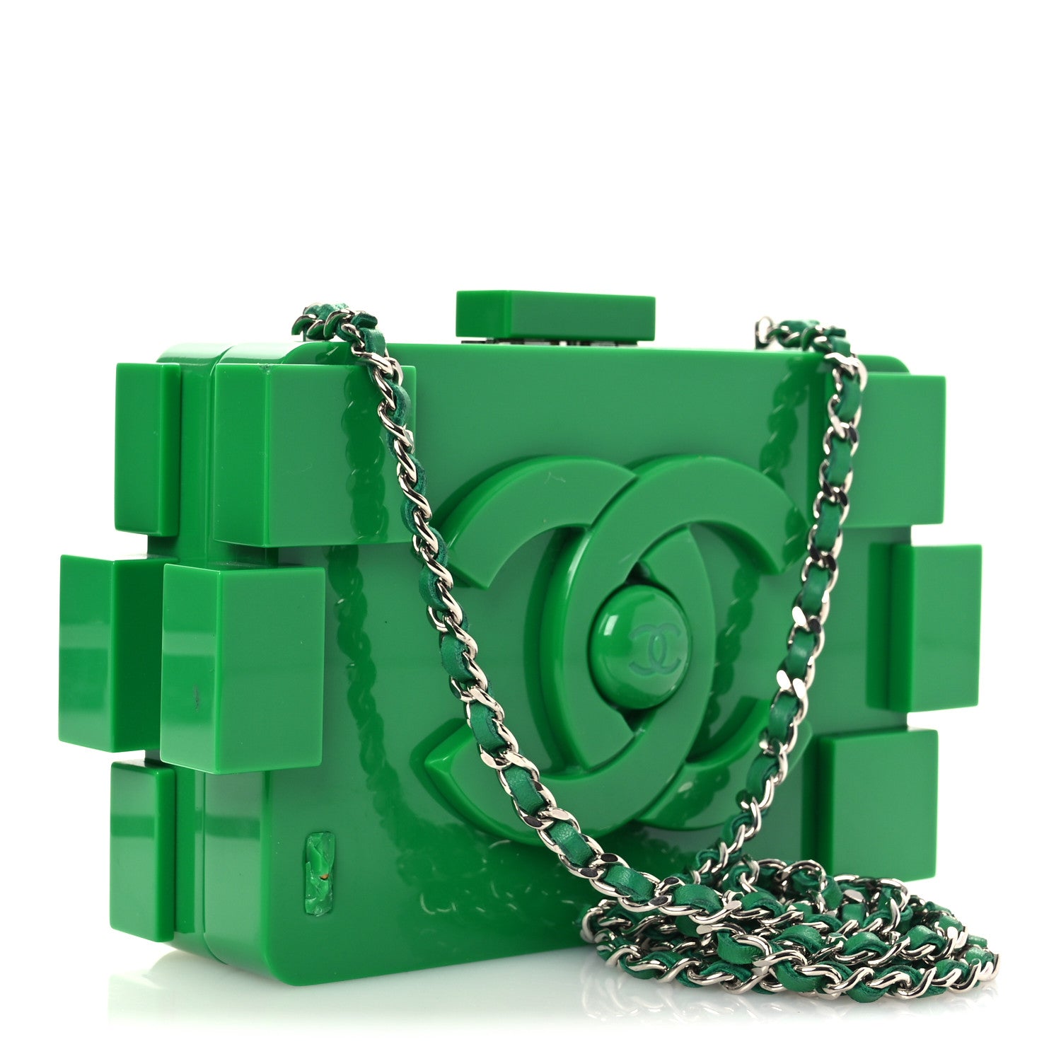 Chanel Plexiglass Boy Brick Lego Clutch Green 3 of 13