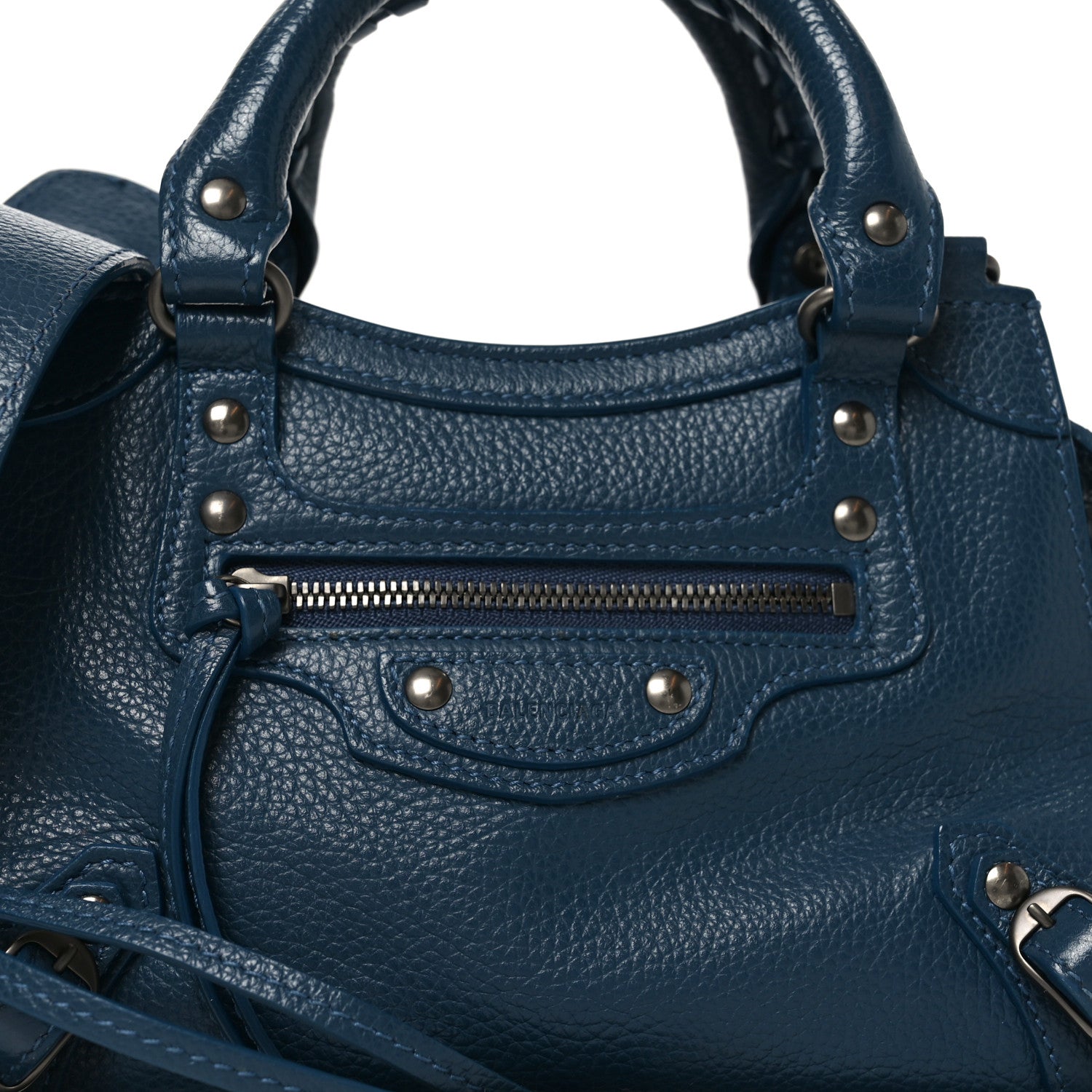 Balenciaga Grained Calfskin Neo Classic Silver Hardware Mini City Petrol Blue 8 of 10