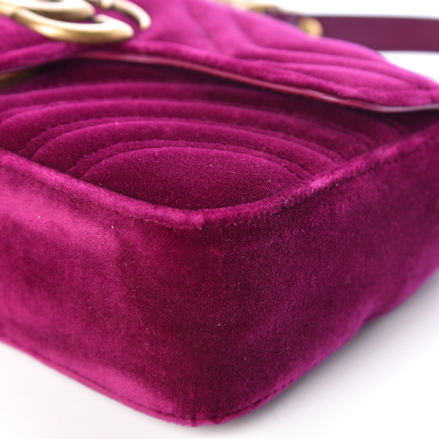 Gucci Velvet Matelasse Mini GG Marmont Shoulder Bag Fuchsia Violet Cyclamen 11 of 14
