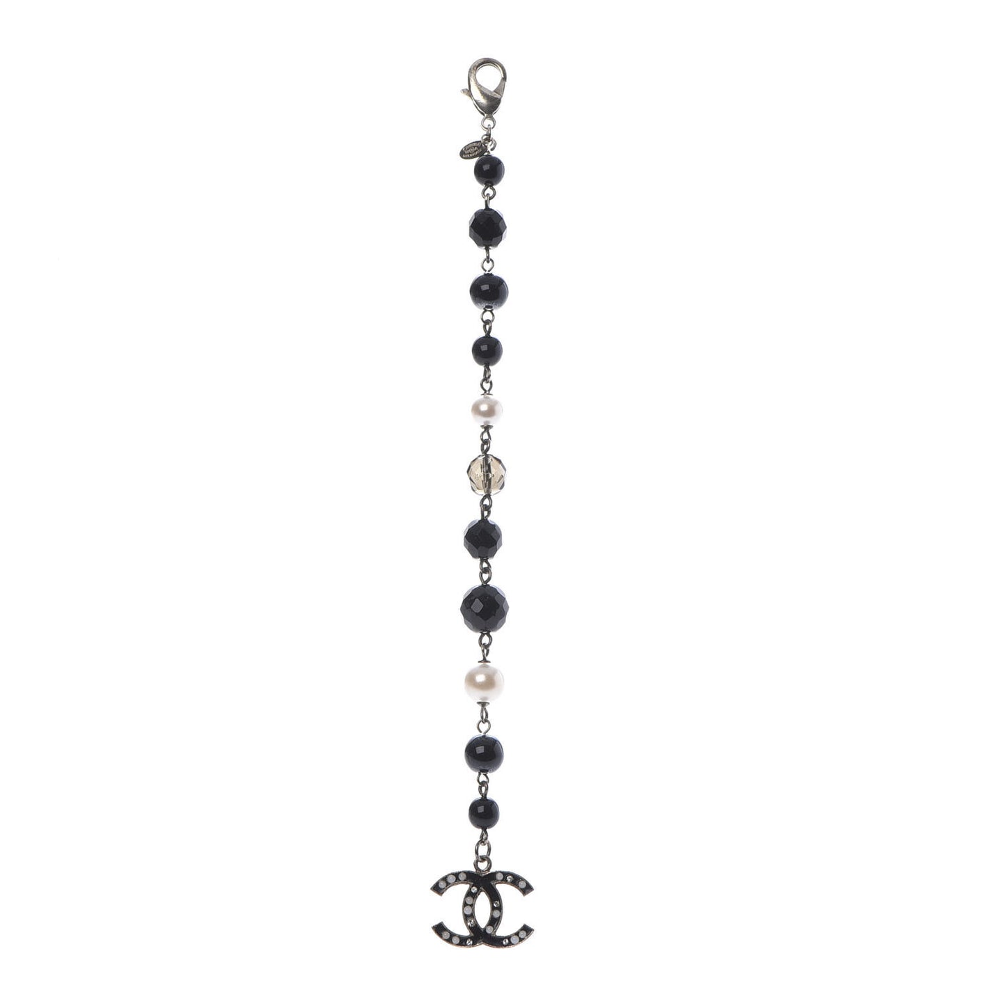 Enamel Crystal Pearl Beaded CC Bracelet Silver