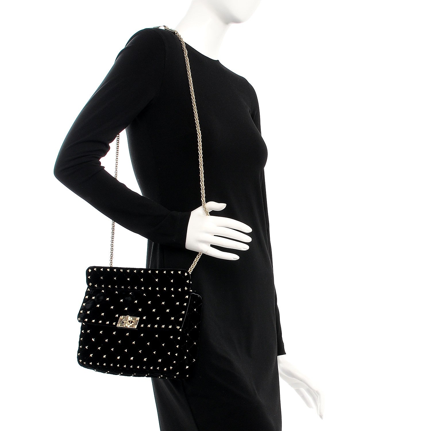 Valentino Garavani Velvet Medium Rockstud Spike Shoulder Bag Black 2 of 9