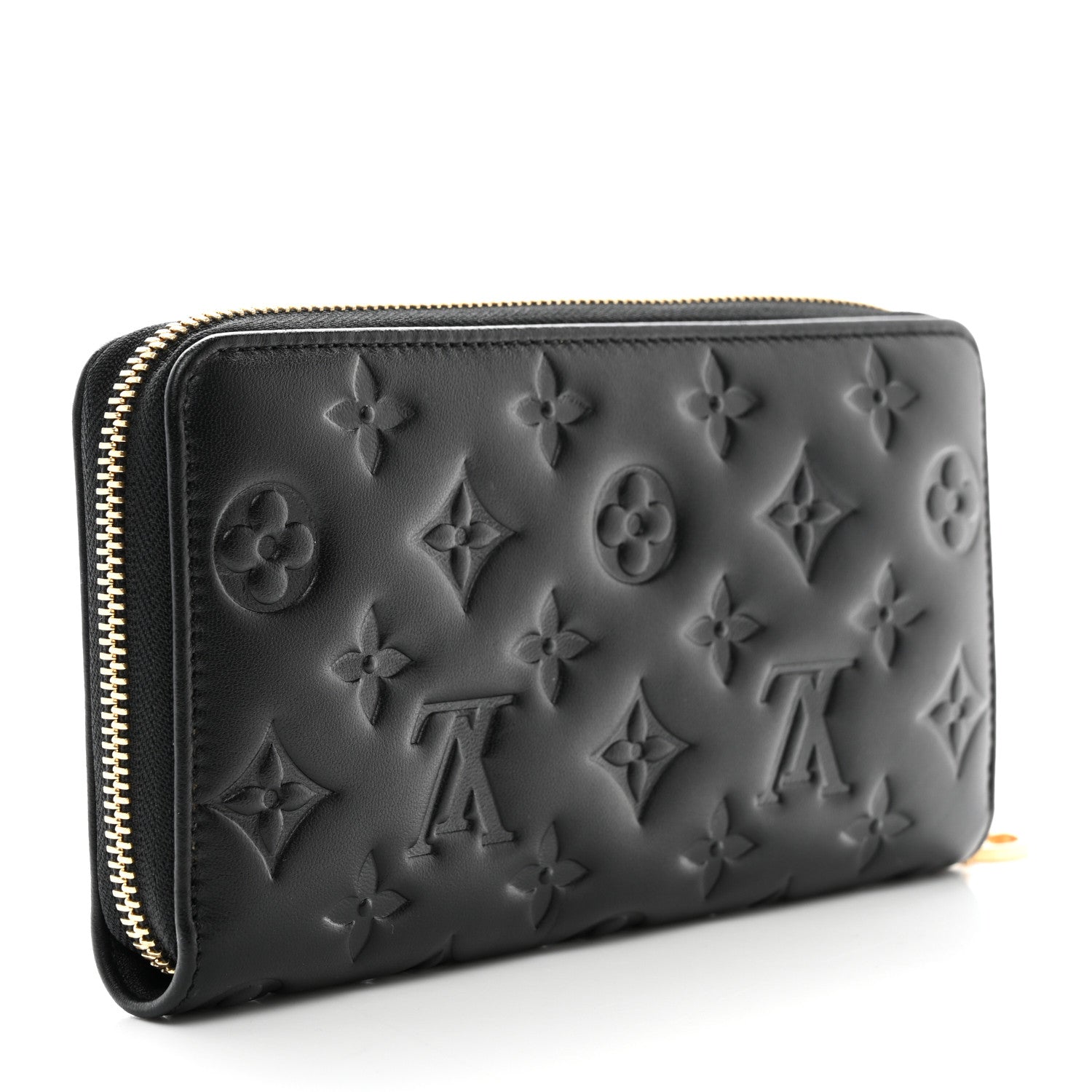 Louis Vuitton Lambskin Embossed Monogram Coussin Zippy Wallet Black 3 of 6