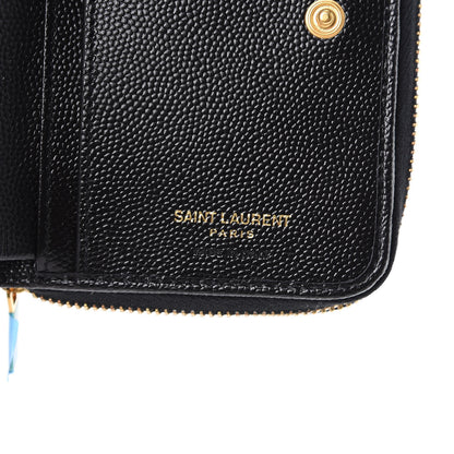 Saint Laurent Grain De Poudre Matelasse Chevron Monogram Compact Zip Around Wallet Black 6 of 8