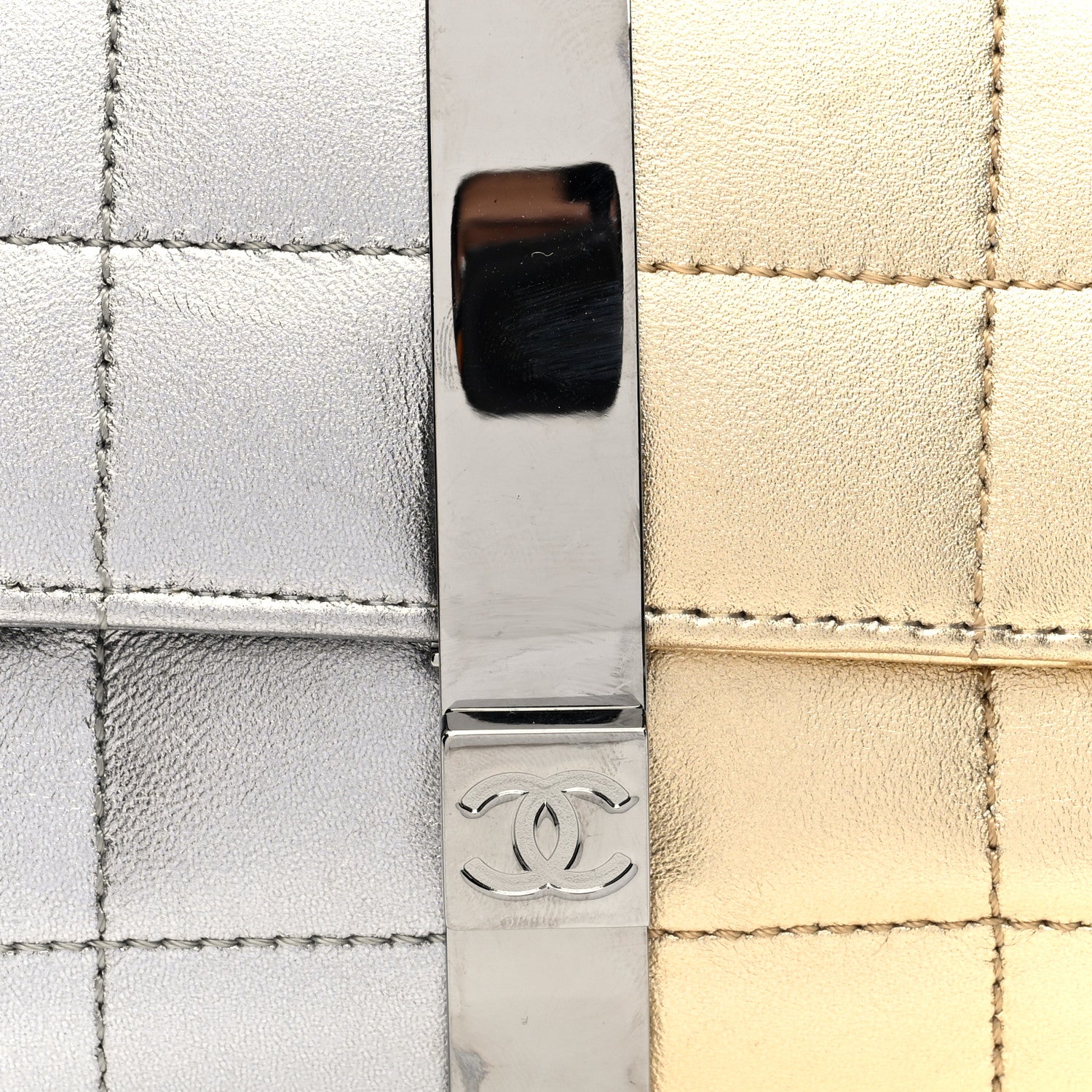 Chanel Metallic Lambskin Square Quilted Wristlet Clutch Gold Silver 8 of 10