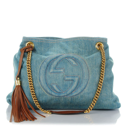 Gucci Denim Medium Soho Chain Shoulder Bag Blue 1 of 7