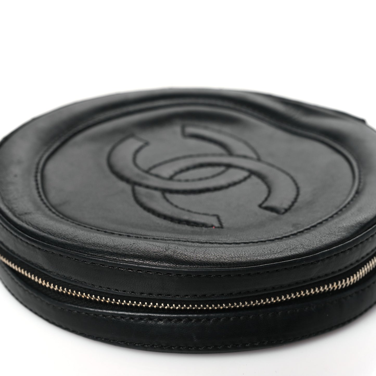 Lambskin Square Quilted Round Shoulder Bag Black