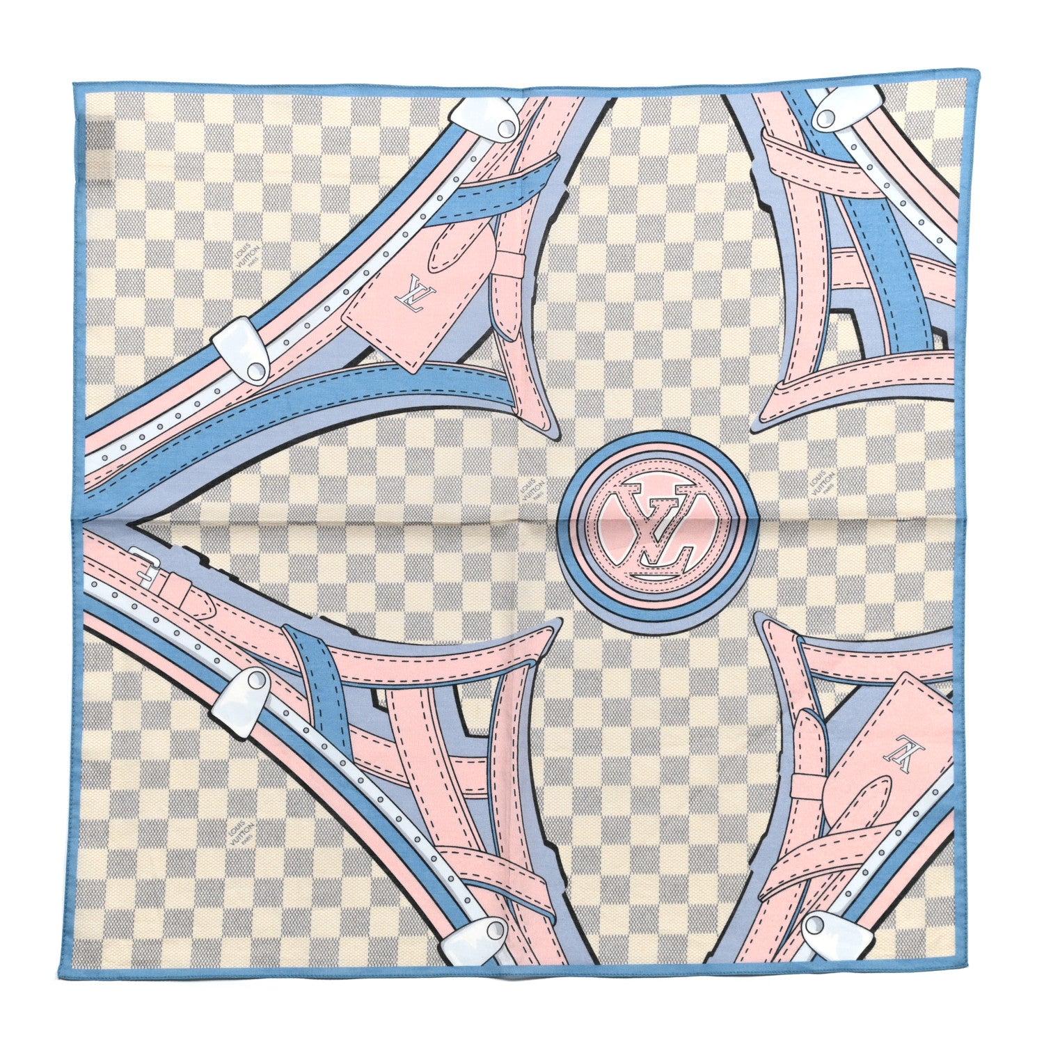 Louis Vuitton Cotton Damier Azur Straps Bandana Scarf 1 of 4