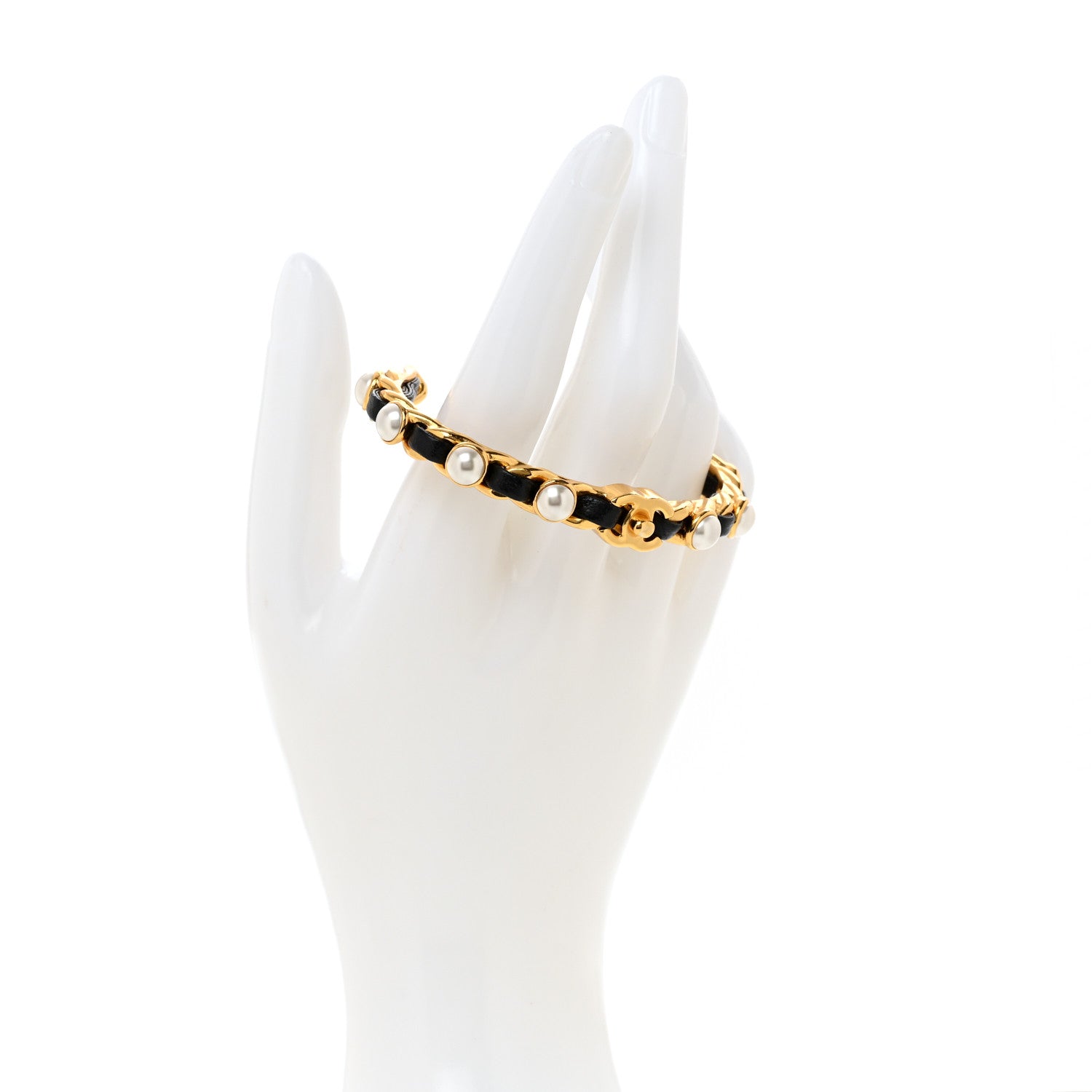 Chanel Lambskin Pearl CC Cuff Bracelet M Black Gold 2 of 5
