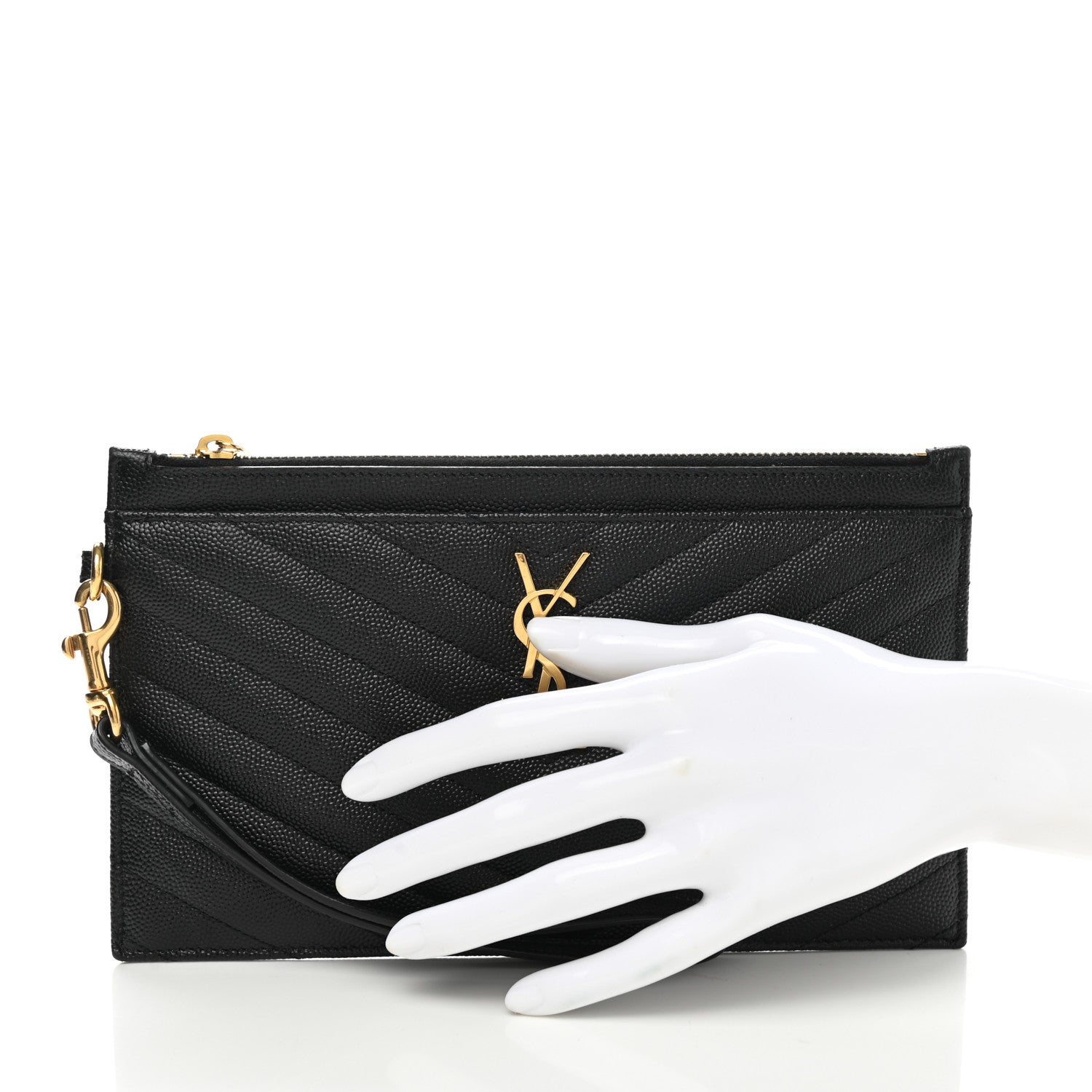 Saint Laurent Grain De Poudre Chevron Monogram Large Bill Pouch Black 2 of 8