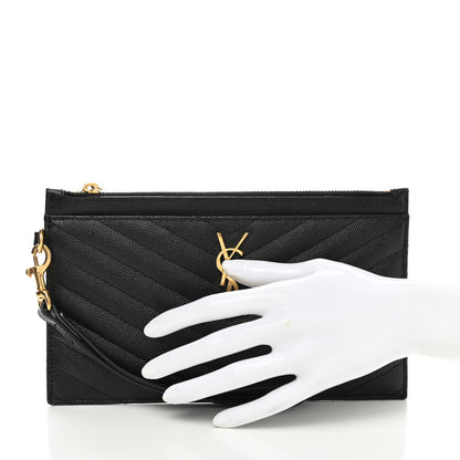 Saint Laurent Grain De Poudre Chevron Monogram Large Bill Pouch Black 2 of 8