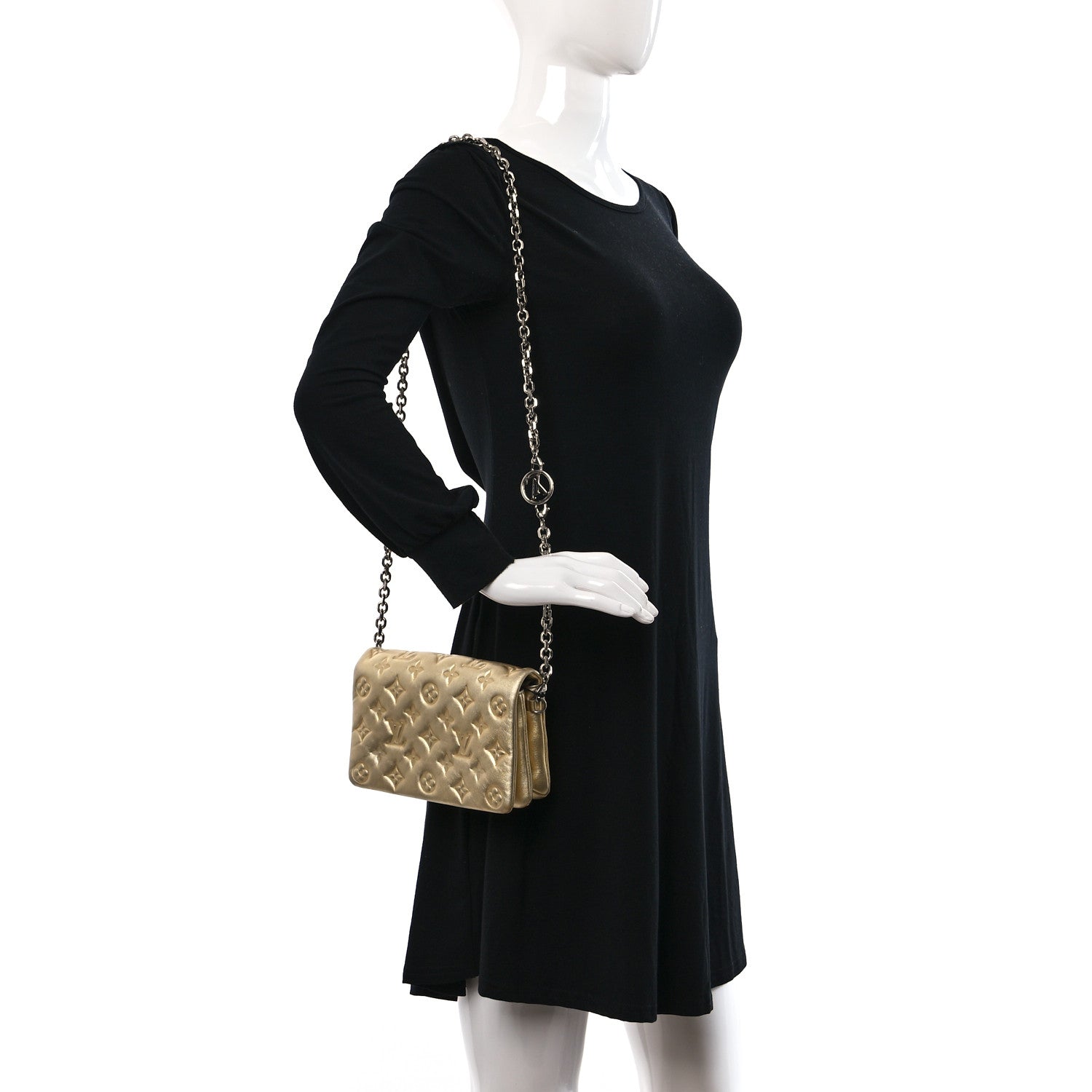 Louis Vuitton Metallic Lambskin Embossed Monogram Pochette Coussin Gold 3 of 10