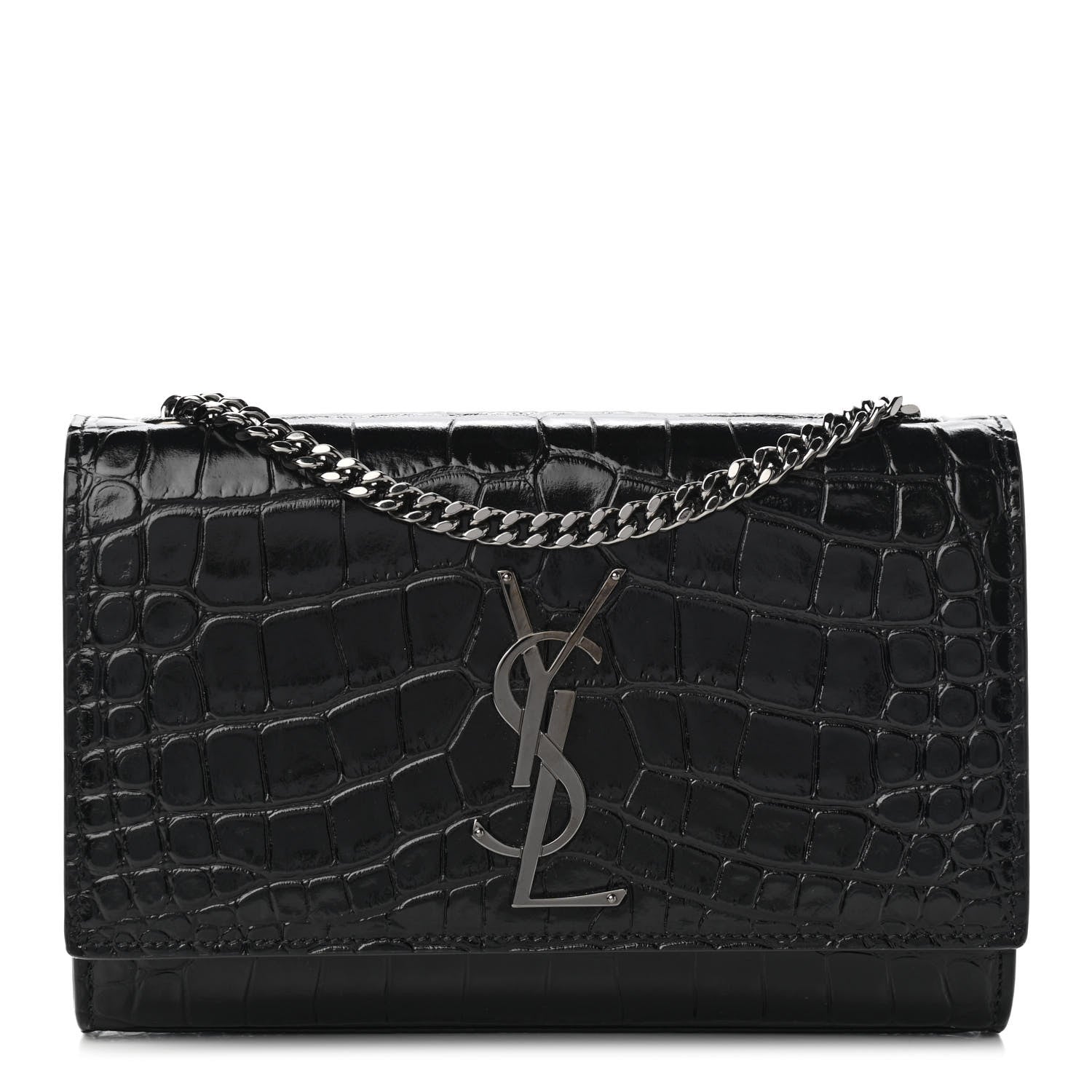 Saint Laurent Patent Crocodile Embossed Small Classic Monogram Satchel Black 1 of 9