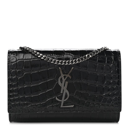 Saint Laurent Patent Crocodile Embossed Small Classic Monogram Satchel Black 1 of 9