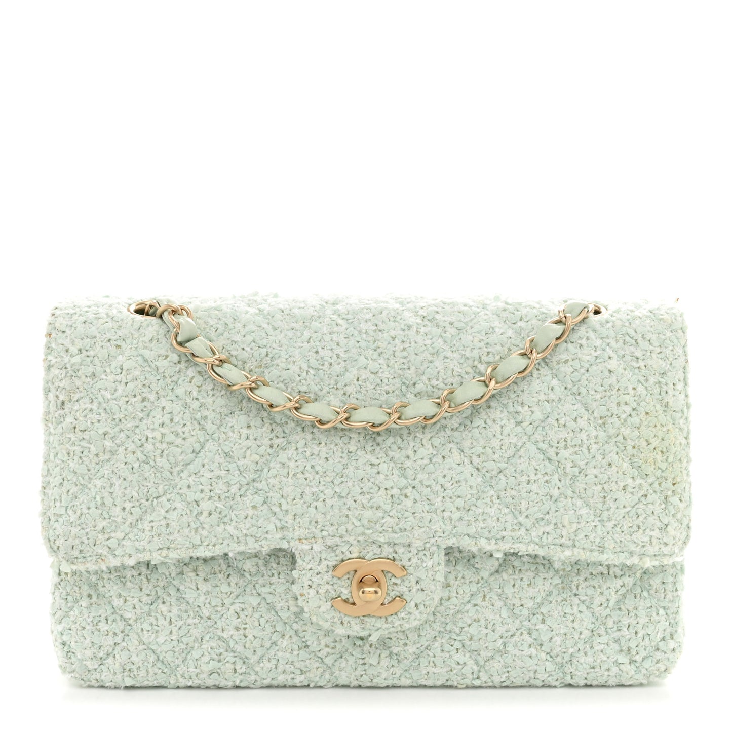 Tweed Medium Double Flap Light Turquoise