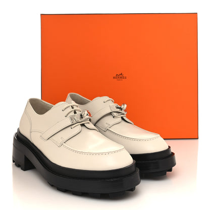 Hermes Glazed Calfskin Womens First Derby Shoes 37 Beige Glaise 9 of 9