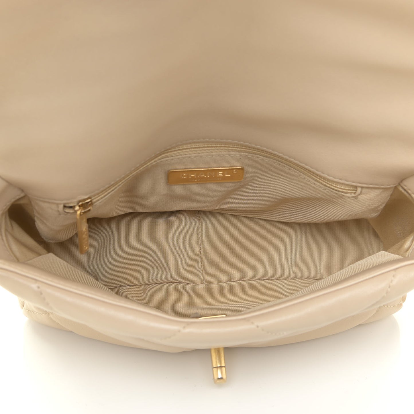 Lambskin Quilted Medium Chanel 19 Flap Beige