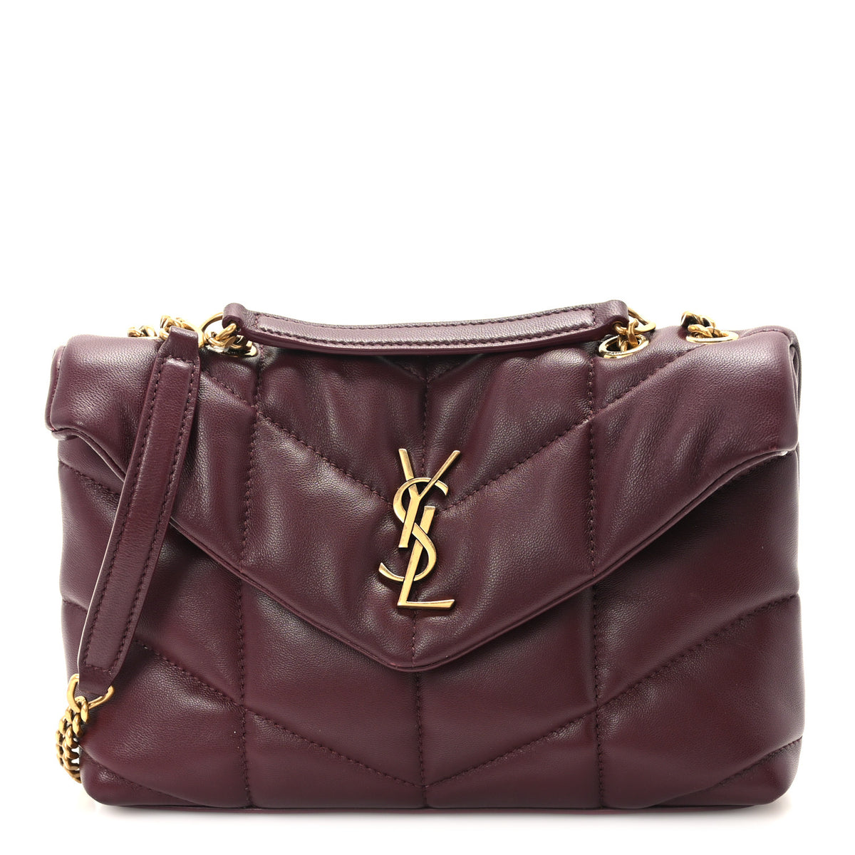 Saint Laurent Lambskin Quilted Toy Loulou Puffer Monogram Chain Satchel Rouge Cabernet 1 of 10