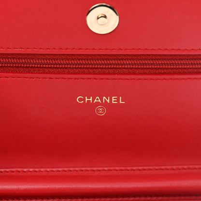 Chanel Lambskin Quilted Chain Around Wallet On Chain WOC Red 6 of 13