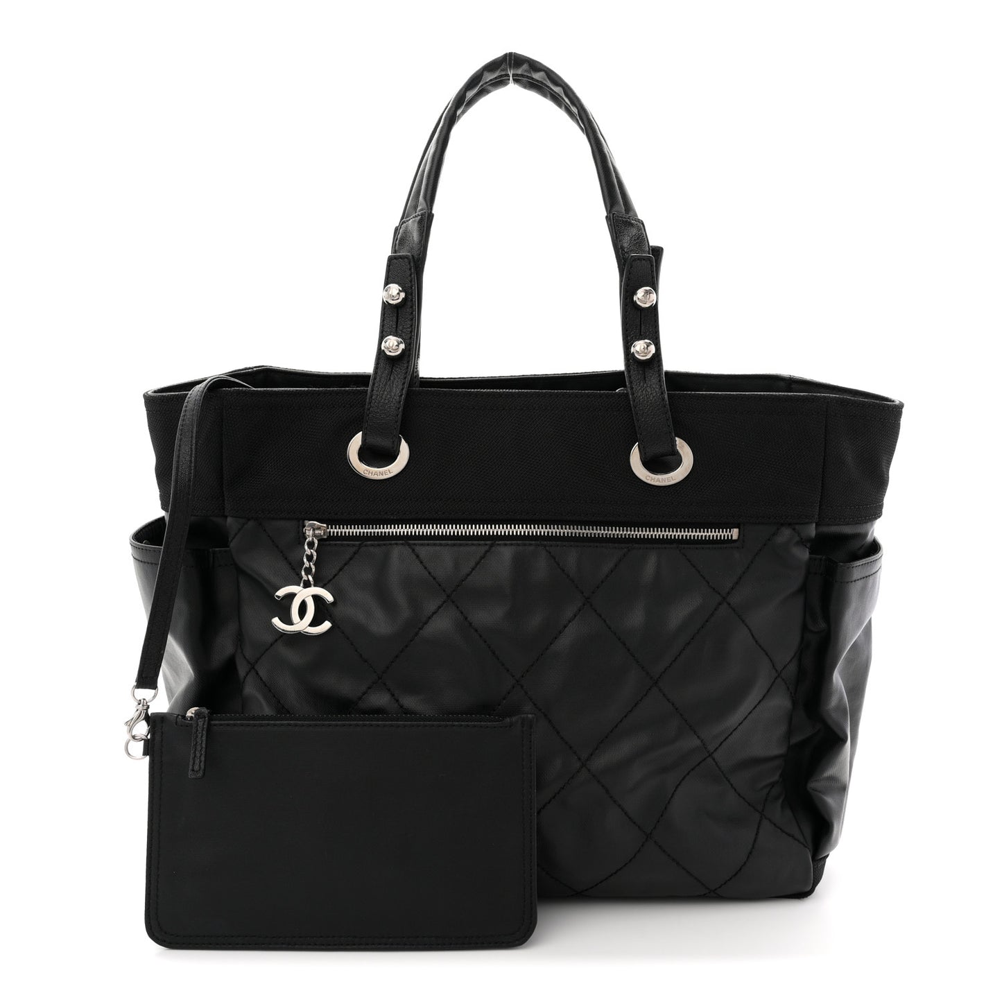 Coated Canvas Quilted Large Paris Biarritz Tote Black