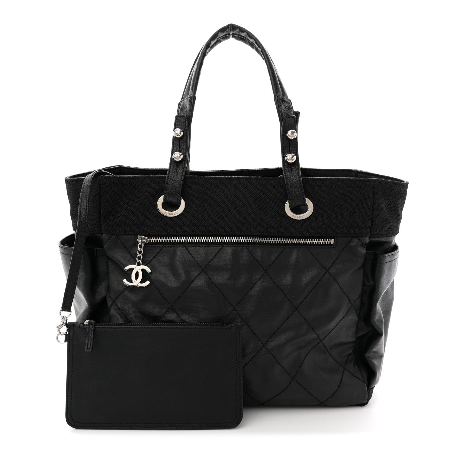 Chanel Coated Canvas Quilted Large Paris Biarritz Tote Black 3 of 11