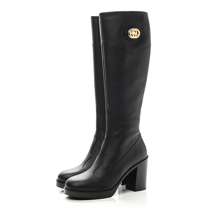 Gucci Austin Calfskin Interlocking G Knee High Boots 36 Black 3 of 8