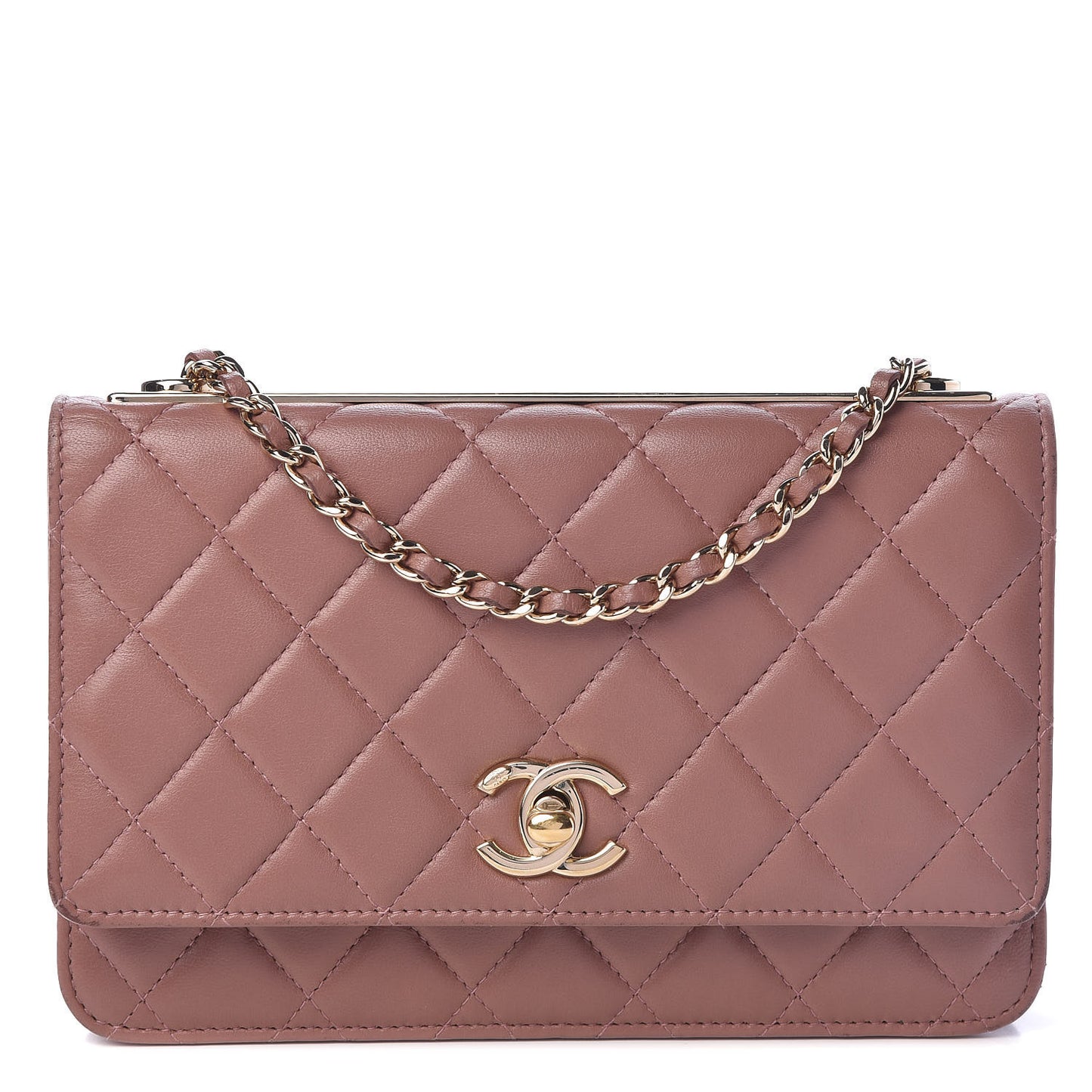 Lambskin Quilted Trendy CC Wallet On Chain WOC Pink