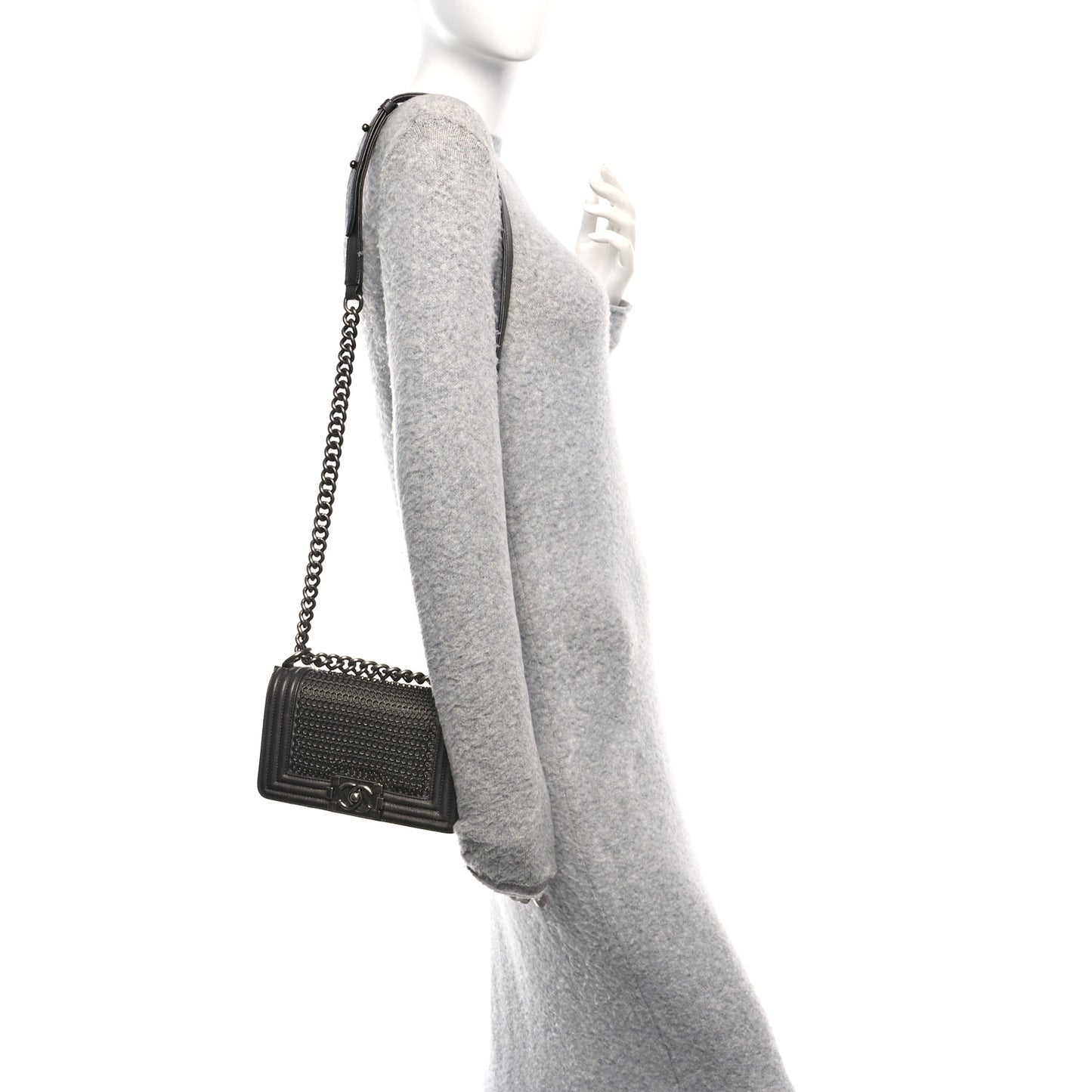 Goatskin Quilted Small Chain Mail Boy Flap Grey