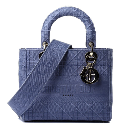 Christian Dior Canvas Embroidered Cannage Medium Lady D-Lite Blue 1 of 4