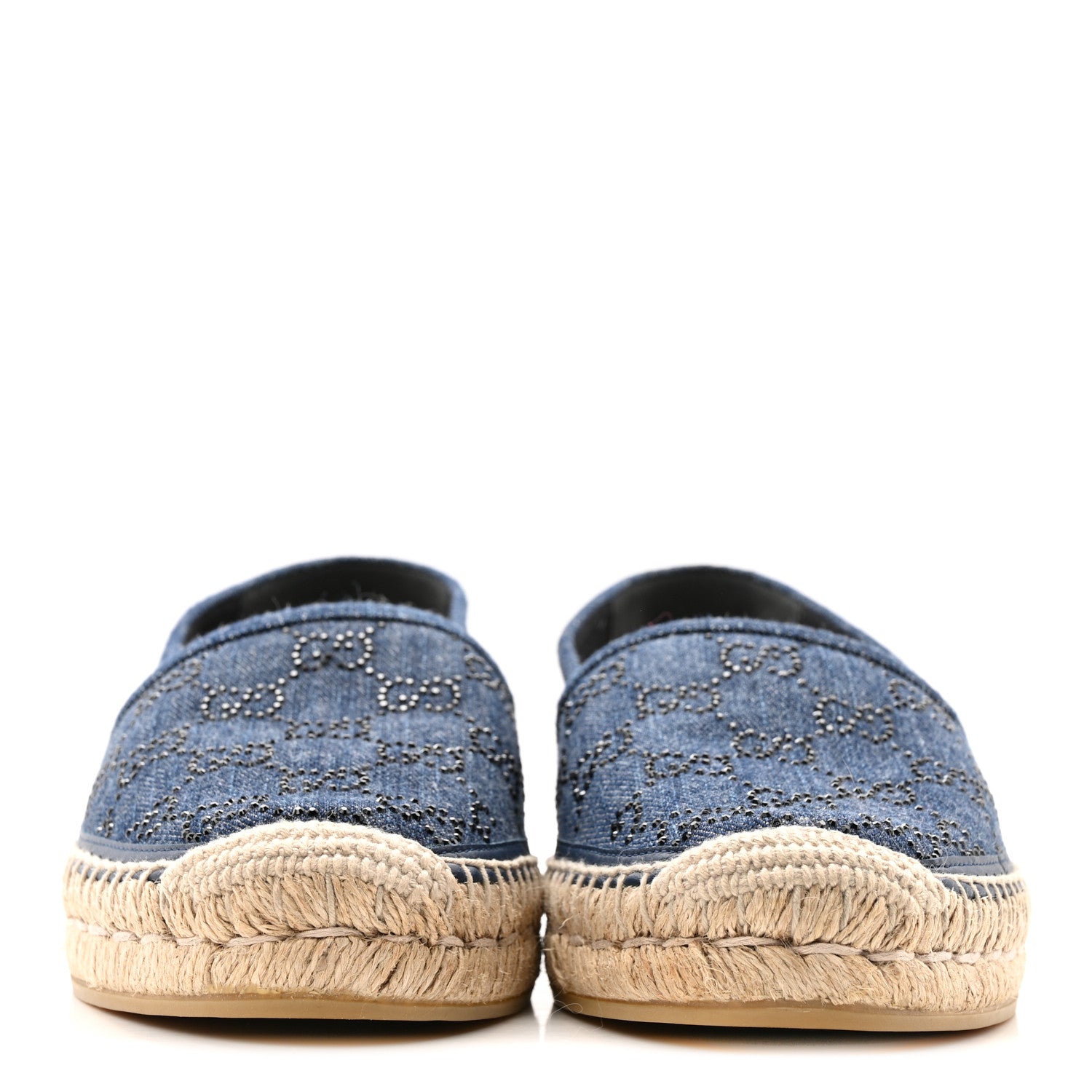 Gucci Denim Crystal GG Monogram Espadrilles 39 Blue 3 of 12