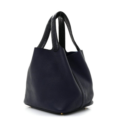 Hermes Taurillon Clemence Matte Alligator Picotin Lock Touch 22 Bleu Nuit 3 of 12
