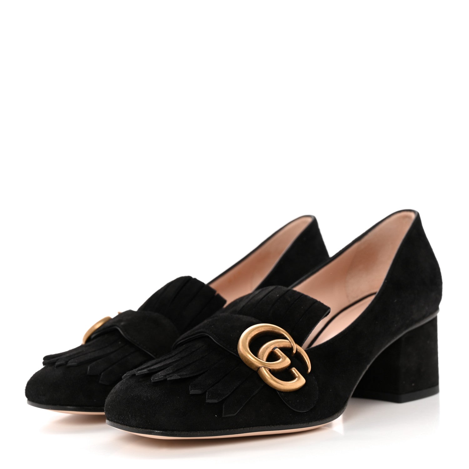Gucci Kid Scamosciato GG Marmont Fringe 50mm Loafer Pumps 36 Black 3 of 12