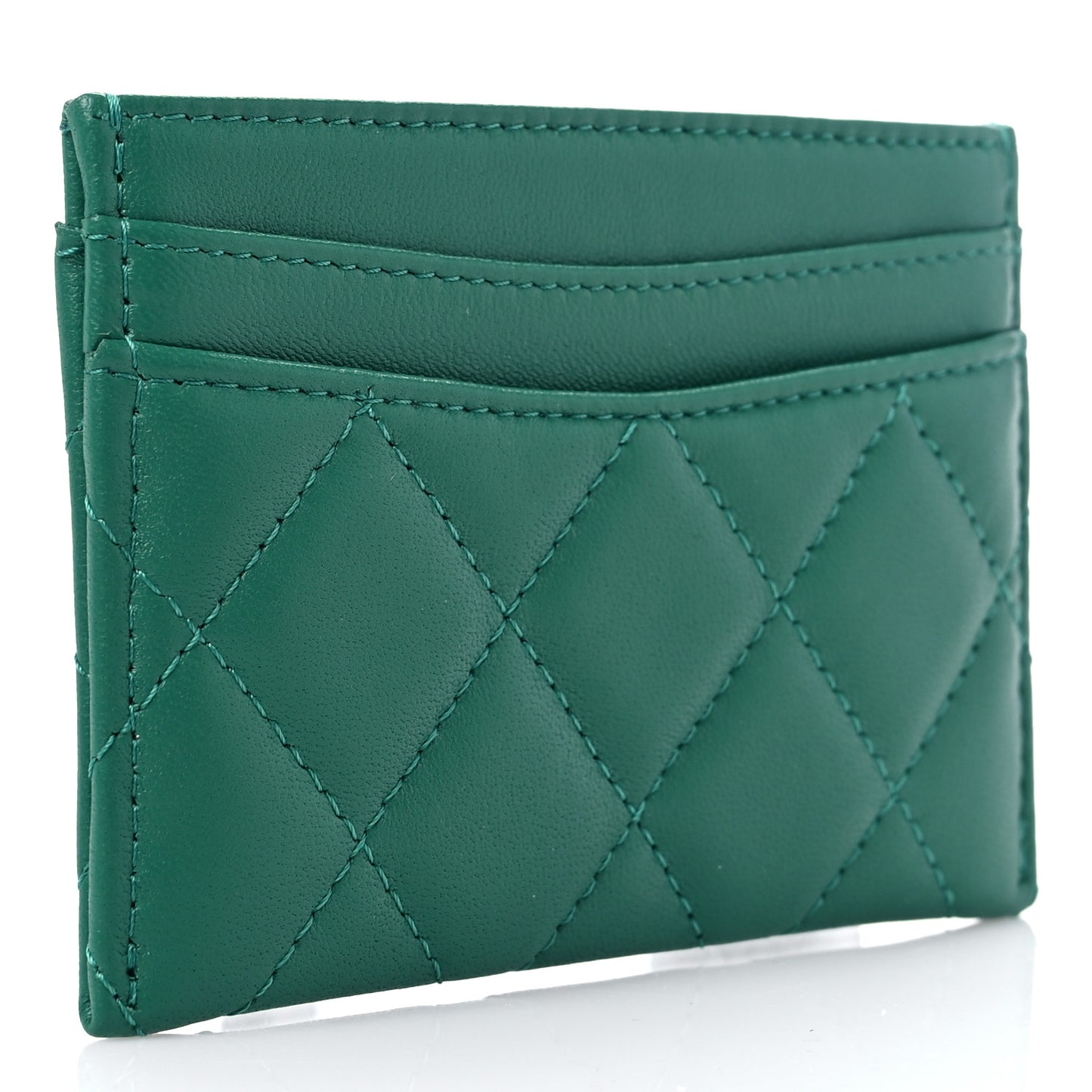 Lambskin Quilted Card Holder Green