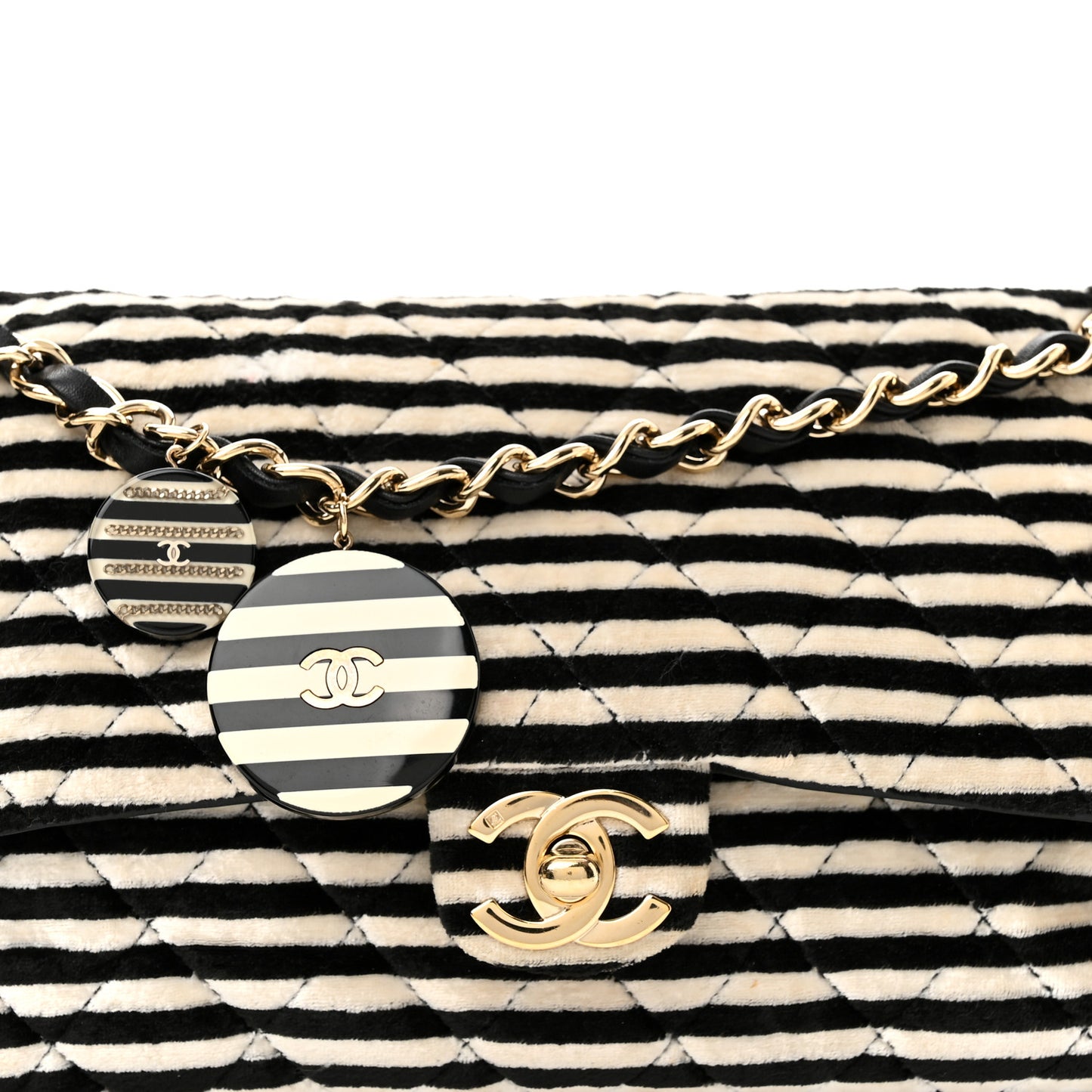 Velvet Quilted Medium Flap Black White