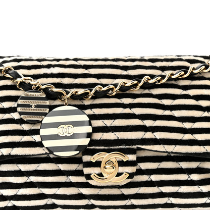 Chanel Velvet Quilted Medium Flap Black White 8 of 10