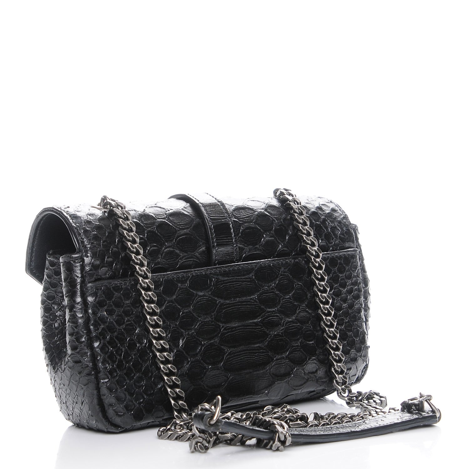Saint Laurent Python Calfskin Embossed Monogram Classic Baby Chain Bag Black 4 of 8