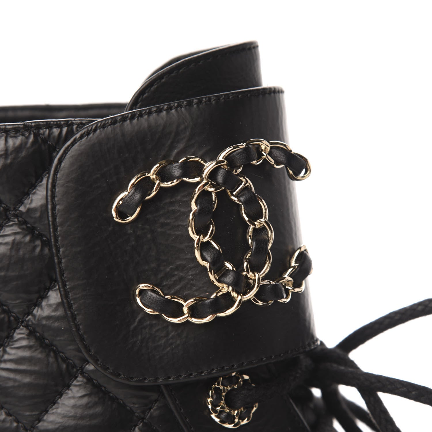 Chanel Shiny Goatskin Calfskin Quilted Lace Up Combat Boots 39 Black 6 of 9