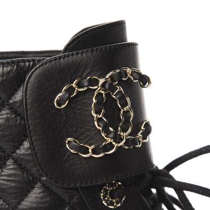 Chanel Shiny Goatskin Calfskin Quilted Lace Up Combat Boots 39 Black 6 of 9