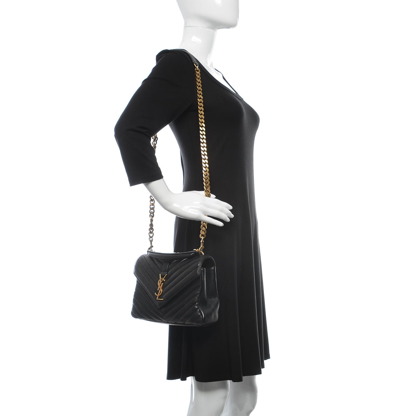 Sheepskin Matelasse Chevron Monogram Medium College Bag Black