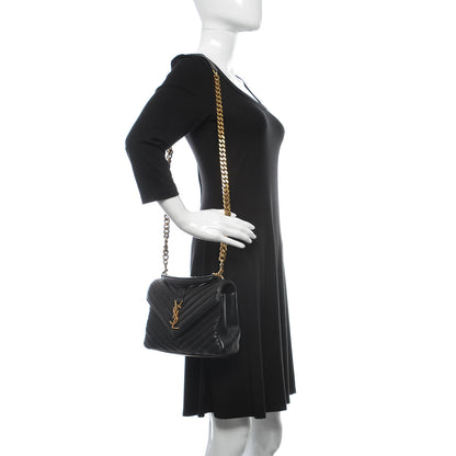 Saint Laurent Sheepskin Matelasse Chevron Monogram Medium College Bag Black 2 of 14