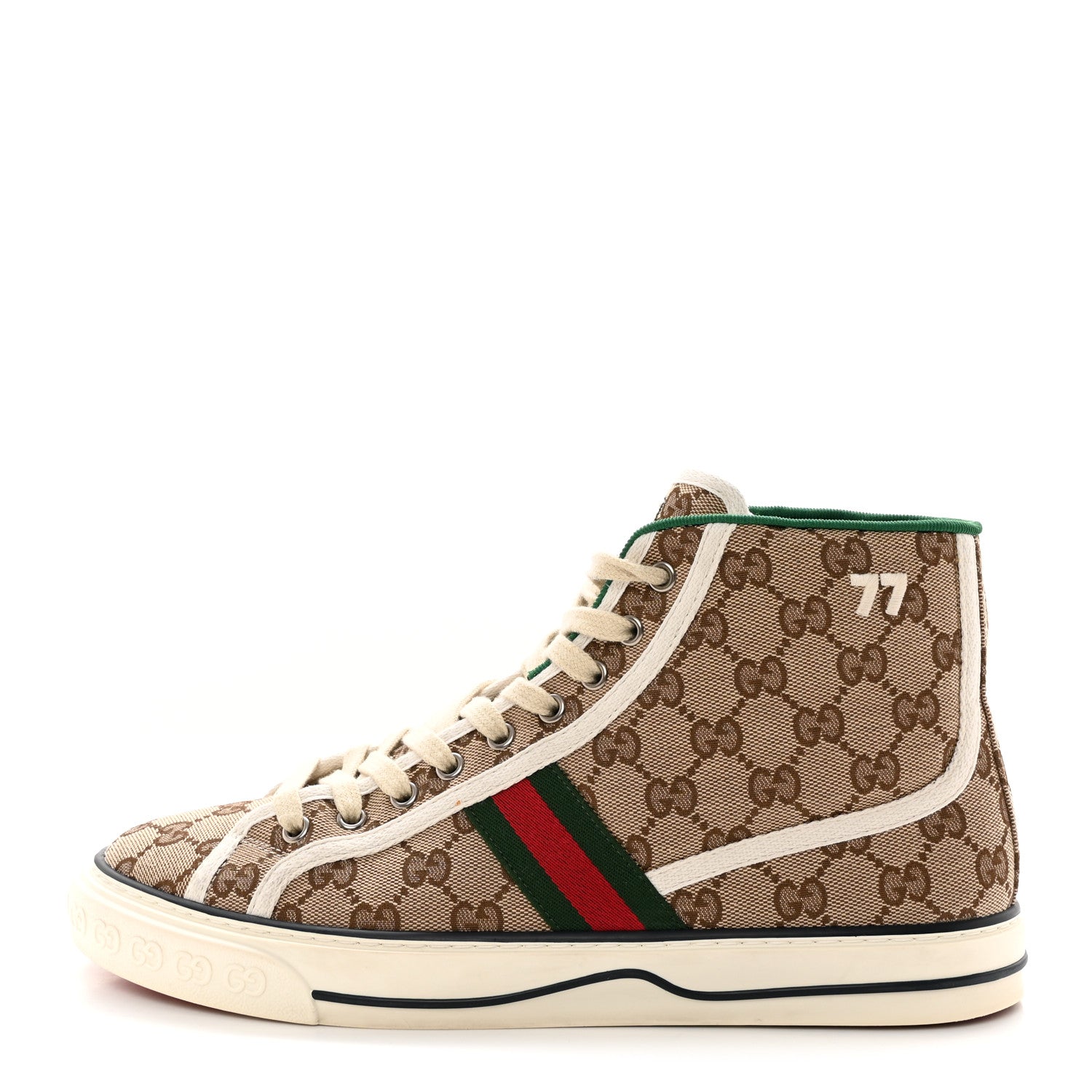 Gucci GG Monogram Web Mens 1977 Tennis High Top Sneakers 9.5 Beige Ebony Mystic White 1 of 14