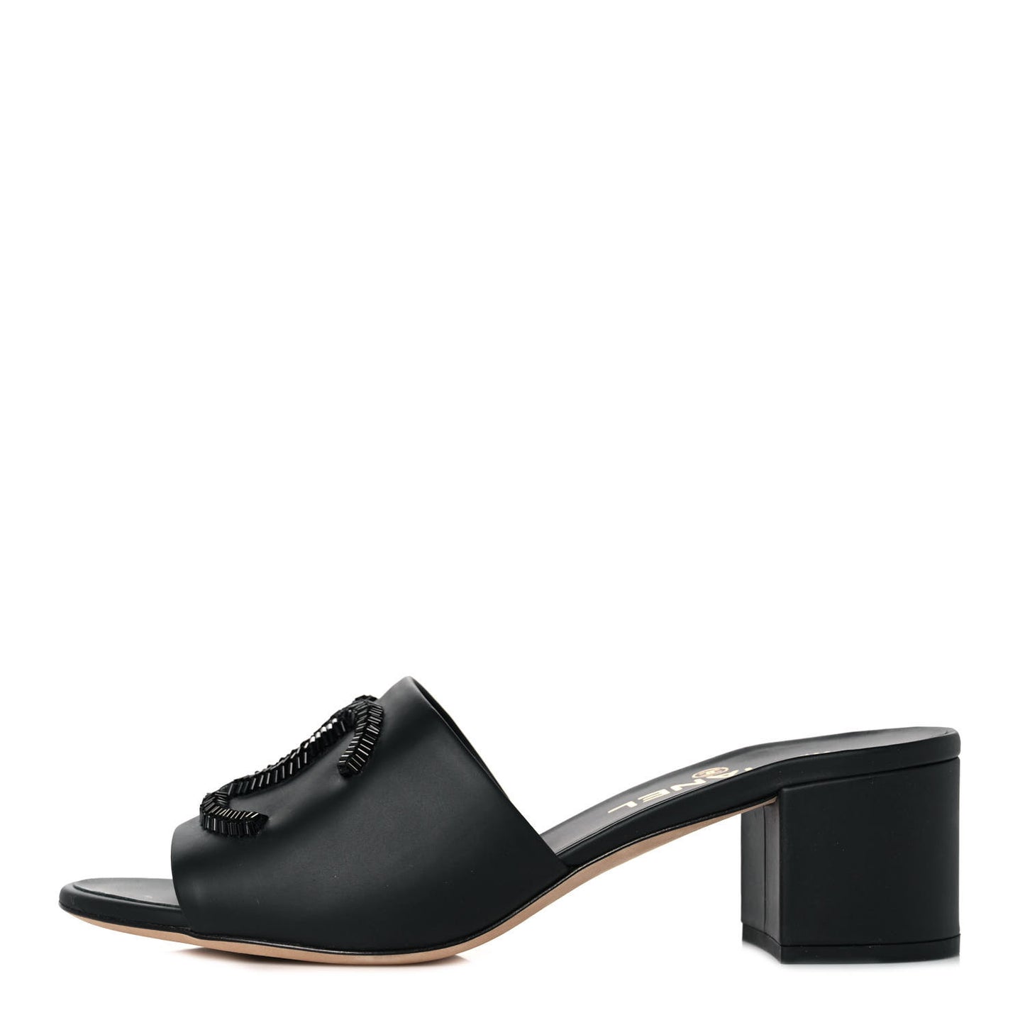 Lambskin Beaded CC Mule Sandal 38 Black