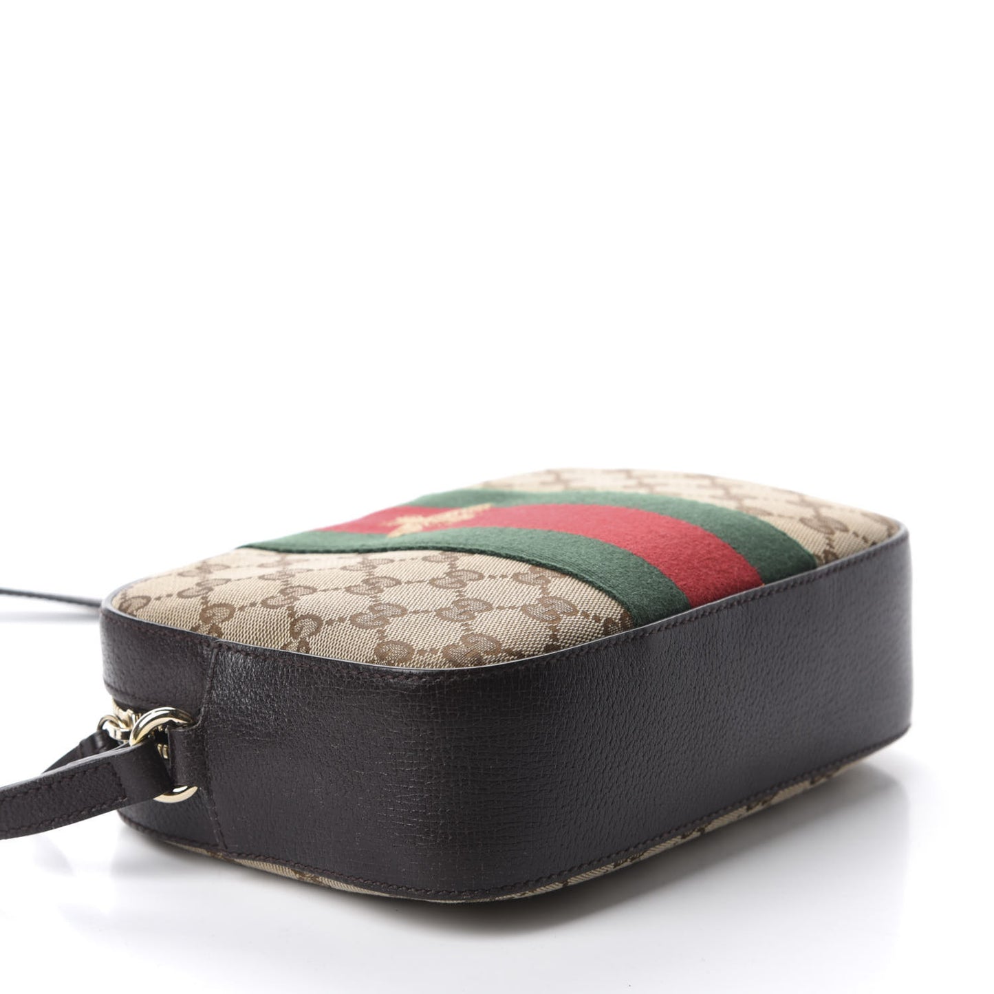 GG Supreme Monogram Web Small Webby Bee Shoulder Bag Dark Brown