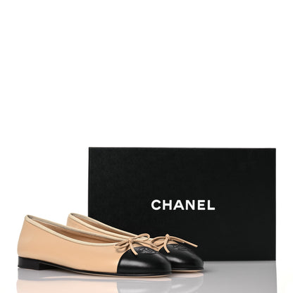Chanel Lambskin Cap Toe CC Ballerina Flats 39 Beige Black 11 of 11